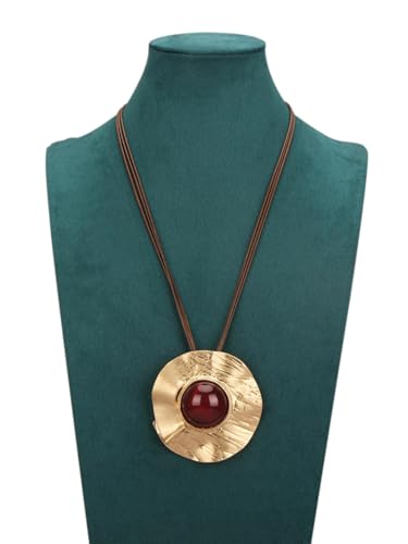 JAOYU Boho Necklace for Women Large Pendant Necklace Boho Long Choker Leather Gold Necklace Vintage Earthy Jewelry Trendy - style: Large Long Necklace