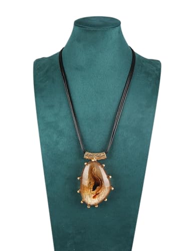 GelConnie Long Necklaces for Women Boho Large Pendant Necklace Casual Bohemian Brown Leather Choker Sweater Circle Statement Stone Necklace - style: Brown Stone Necklace