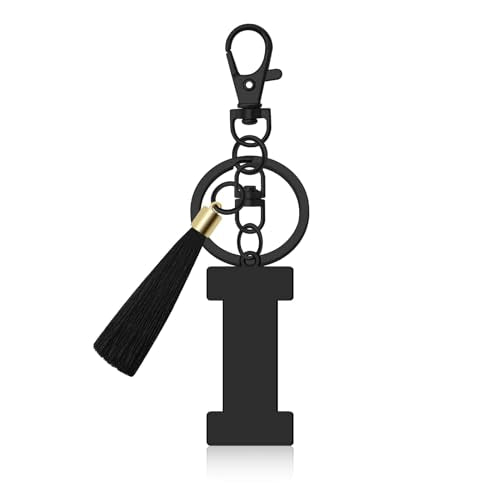 Oubaka Initial Monogram A-Z Keychain for Women, Cute Initial Letter Keychain with Tassel for Handbag Car Key Bag Keyring - color: Black-i