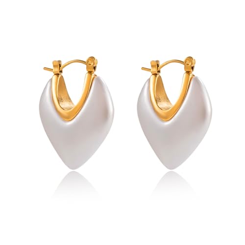Fullpop Vintage Earrings for Women, Chunky 14K Gold Plated Resin Hoop Earrings Lightweight Hollow Drop Earrings Hypoallergenic Earrings for Women Vintage Anthropologie Jewelry Gifts for Women - size: U Shape-White B