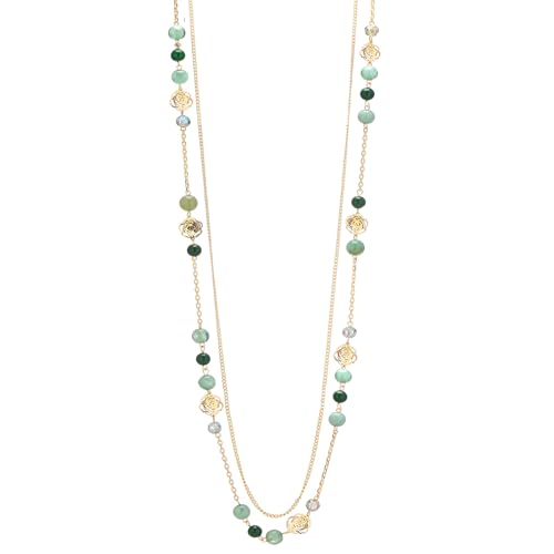 FULU AUTUMN Boho Gold Long Necklaces for Women Natural Stone Beaded Layered Long Necklace Mothers Day Gifts Dainty Flower Costume Jewelry for Women - color: Jade Green