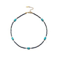 Turquoise Choker Necklace for Women, Western Crystal Bead & Pearl Necklace with Adjustable Chain Natural Stone Energy Jewelry, Boho Beaded Choker for Gifts - color: Turq Cylinder