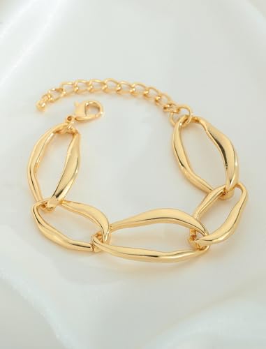 Gold Chain Bracelets for Women Chunky Gold Chain Link Two Tone Thick Geometric Minimalist Statement Bracelet for Wrists Fashion Jewelry