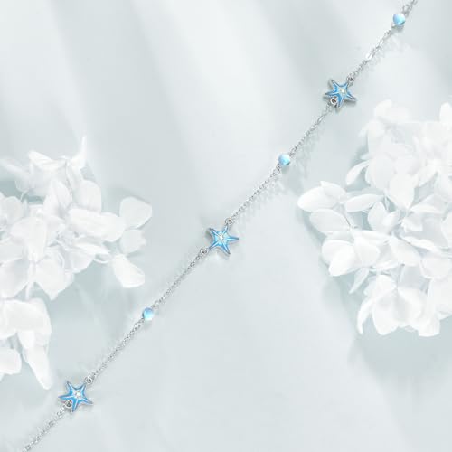CRMAD Beach Starfish Anklet for Women Sterling Silver Moonstone Beach Anklet Irish Jewelry (starfish) - style: starfish-M