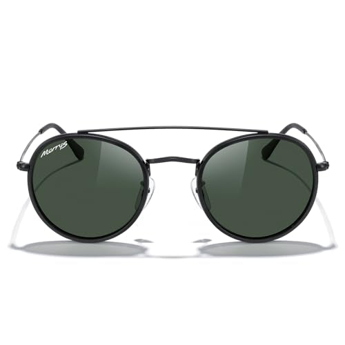 MERRY'S Retro Round Polarized Sunglasses - Unisex Double Bridge Sun Glasses - color: Matte Black Frame/Matte Black Bridge/G15 Lens