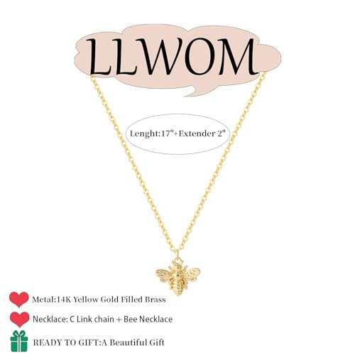LLWOM Gold Necklace for Women-14k Gold Plated Infinity Necklace Star Of David Necklace Evil Eye Cross Pendants Heart Dainty Gold Necklace For Women - color: Gold, style: Bee Necklace