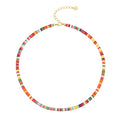 Aobei Pearl Gemstone Beaded Choker Necklace for Women Boho Turquoise/Cultured Freshwater Pearls/Garnet/Amazonite Jewelry - color: F Colorful Rainbow Clay Beads