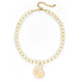 Chunky Beaded Necklace for Women with Conch Shell Pendant, Boho Bead Statement Necklace with Adjustable Gold Chain, Beach Jewelry for Summer＆Vacation Gifts - color: Cream