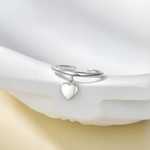 CHIC & ARTSY 925 Sterling Silver Open Toe Ring for Women - Lightweight Comfortable Yoga Toe Rings, Adjustable Stackable Toe Rings, Boho Coastal Vacation Beach Foot Jewellery - color: Heart
