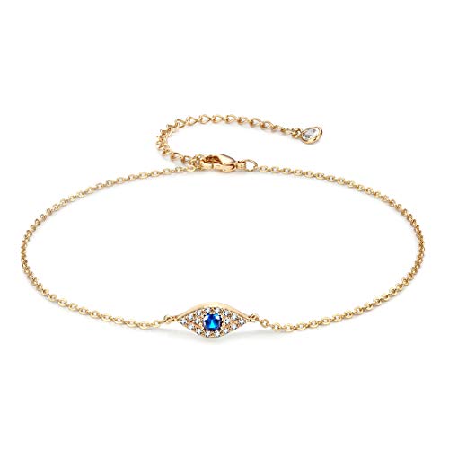 LOYATA Dainty Ankle Bracelet,14K Gold Plated Tiny Bead Anklet Dainty White Cubic Zirconia Cross Tassel Foot Chain Cute Lucky Moon Evil Eye Foot Jewelry Boho Anklets for Women - color: Evil Eye 2