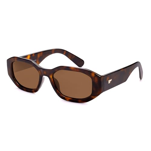 VANLINKER Trendy Polarized Hexagon Sunglasses for Women Men Retro 90s Rectangle Shades Vintage Square Frame VL9887 - color: C2-tortoiseshell/Brown