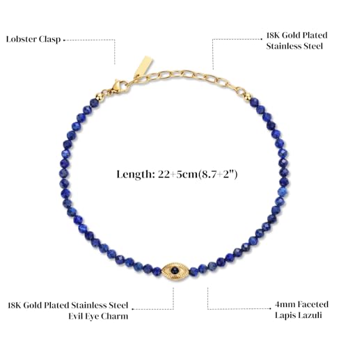 COAI Evil Eye Anklet for Women, Summer Waterproof Anklet for Women Lapis Lazuli Moonstone Black Tourmaline Ankle Bracelet - style: Lapis Lazuli