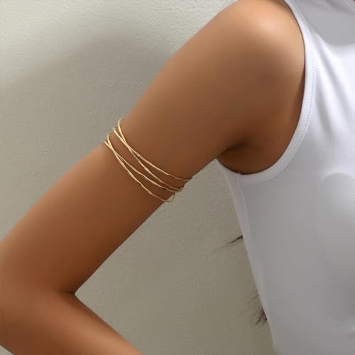 Arm Cuff Gold Arm Bracelet Handmade Upper Jewelry for Women Adjustable Bangle Armband Open Wrist Bracelets Greek Goddess Costume Halloween Costume - color: G:TwistGold-2pcs