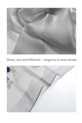 Jeelow Silk Blend Floral Fashion Scarf Shawl Wrap Lightweight Sheer For Women Floral Embroidery Wedding Party Prom - color: Petal Misty Grey