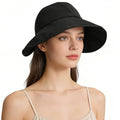 Women Wide Brim Sun Hat Adjustable Packable Beach UV Protection Gardening Hats - color: Black-02