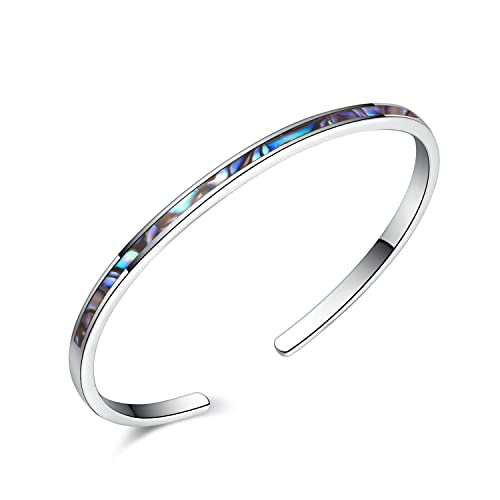 CiNily Womens Cuff Bracelet,Opal Bangle Bracelets Gold Plated Hypoallergenic Ladies Gemstone Open Cuff Bangle Bracelet - color: thin open cuff bracelet-black shell