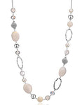 BULINLIN Beaded Long Necklace for Women Silver Sweater Chain Necklace with Crystal Resin Beads, Fashion Jewelry Necklace - color: White