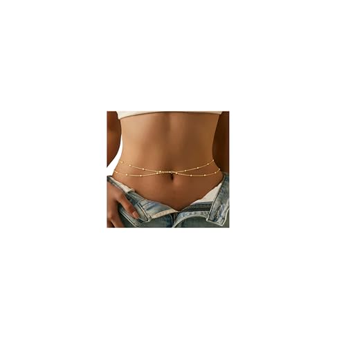 YBO Waist Chain 18K Gold Plated Body Jewelry for Women Adjustable Bikini Belly Belt Sexy Waist Beads Summer Beach - style: Double Beads-G
