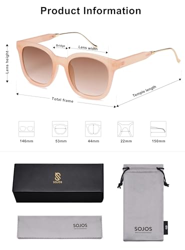 SOJOS Classic Square Polarized Sunglasses Womens Mens Retro Trendy UV400 Sunnies SJ2050 - color: Pink/Bown