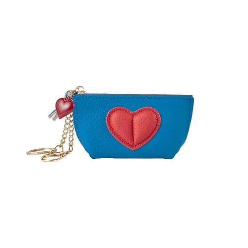 Red Heart Design Small Coin Purse - Cute Compact Keychain Change Purse Soft Leather Wallet with Zipper for Women (Blue) - color: Blue