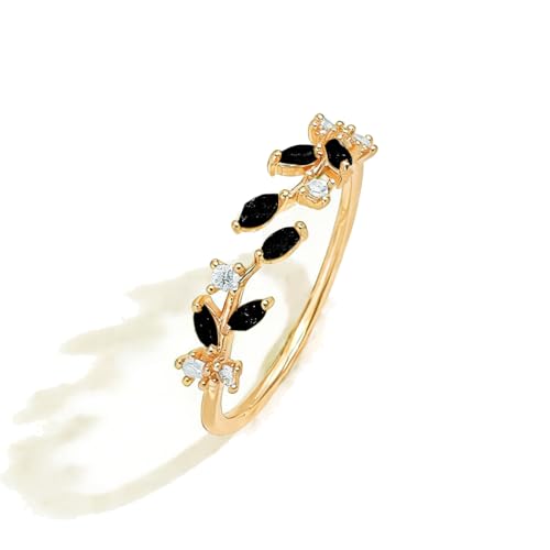 Dainty Rings Open Adjustable Ring Leaf Ring for Women Dainty Stackable Rings for Women - color: Black