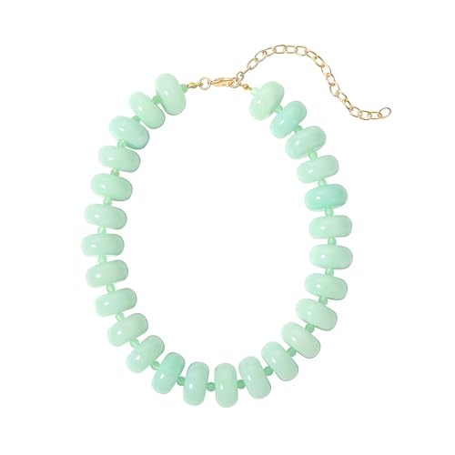 Multi-Color Chunky Beaded Necklace for Women, Vibrant Acrylic Candy Bead Choker Necklace with Adjustable Stainless Steel Clasp, Summer Statement Jewelry for Festivals - color: Light Green