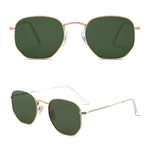 SOJOS Square Polarized Sunglasses for Women Men Small Hexagonal Polygon Shades SJ1072 - color: Turquoise