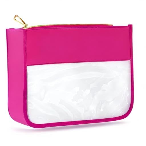 LOKFAR Nylon Makeup Bag DIY Chenille Letter Clear Travel Zipper Pouch, Preppy Makeup Bag Clear Cosmetic Bag, Water-proof Makeup Travel Pouch Snack Bags for Women (Rose Red) - color: Rose Red