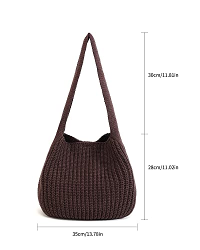 ENBEI Women's Crochet Tote Bag Knit Shoulder bag,Aesthetic Bag,Cute Eco-Friendly Tote for Travel,Daily Use,Gift Box Packaging - color: Brown
