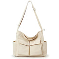 KALIDI Canvas Tote Bag Large Hobo Crossbody Shoulder Handbag Zipper Messenger Bag for Women or Men Casual College Work - color: Upgraded Beige