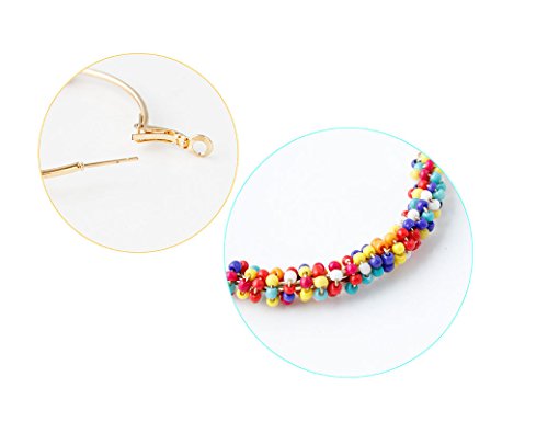 2 Pairs Bohemian Colorful Beads Circle Round Hoop Earrings Gold Hoop Dangle Earrings for Women Vintage Boho Jewelry - color: colorful