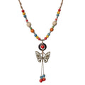 Boho Colorful Ceramic Bead Necklace for Women, Butterfly Pendant Necklace, Handmade Bohemian Statement Jewelry Gifts for Mom - color: Multi-L