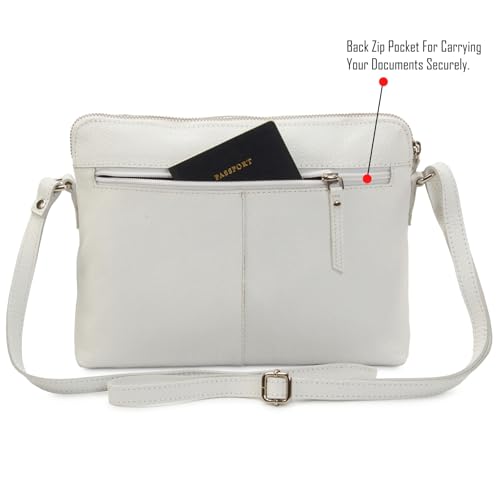 Leather Crossbody Bags for Women Small Soft Genuine Pebbled Sling Shoulder Handbag Crossover Purse with Full Adjustable Strap (White Nappa) - color: White Nappa