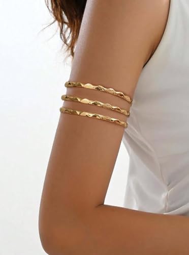 AIBFRID 3 Pcs Arm Cuff Jewelry for Women Adjustable Arm Cuff Bangle Band Armlet Upper Arm Cuff Bracelet - color: Charming