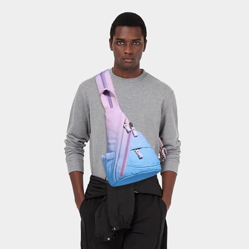 KL928 Sling Bag - Small Crossbody Backpack Shoulder Casual Daypack Rucksack for Men Women - color: 6881mr-palepurple+skyblue