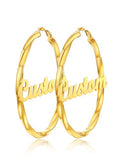 FindChic Twisted Hoop Earrings for Women, Silver/Black/14K Gold Plated Hypoallergenic Hollow Tube Rounded Loop Earrings, 30mm/40mm/60mm/80mm Hoops with Custom Name Options and Gift Box - color: f.Gold (Custom Name), size: 80MM