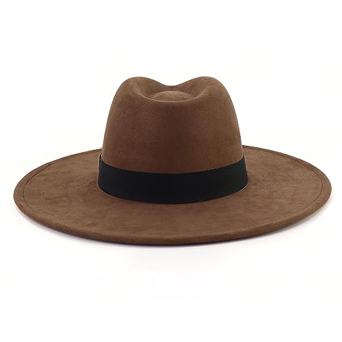 LIDHAY Big Wide Brim Fedora Hats for Women Men Western Suede Hat Panama Hat Outdoor Hats - color: Coffee