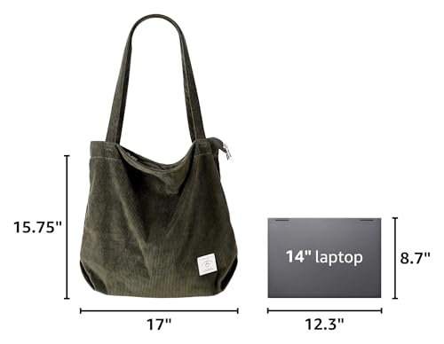 KALIDI Women Corduroy Tote Bag Zipper Casual Tote's Handbag Big Capacity Shoulder Bag with Pockets - color: White+black