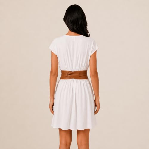 FASHIONGEN - Woman Italian leather Obi belt, CASSIANE - color: Camel, size: Small-Medium