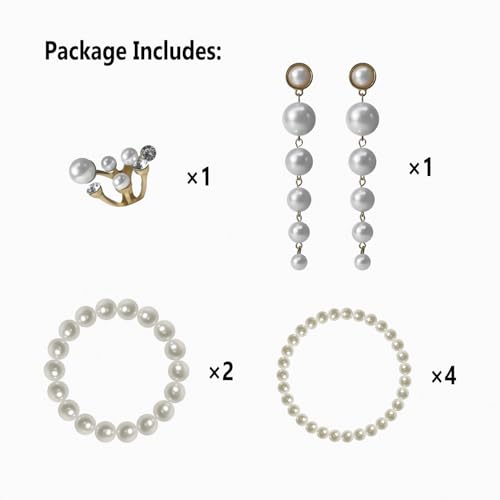 Geiomoo Pearl Purses with Chain, Stacking Rings, Tassel Earrings, Crossbody Beaded Evening Shoulder Bag for Women