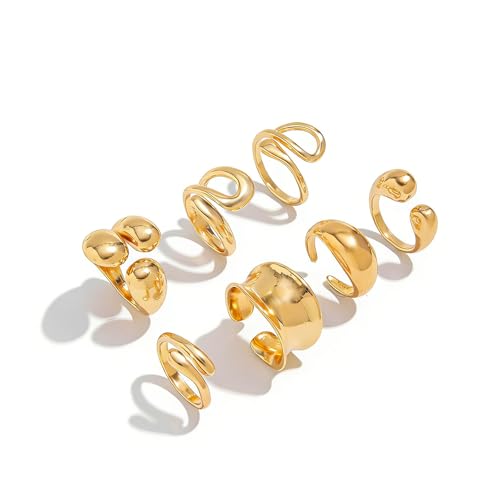 Chunky Gold Rings for Women Non Tarnish Silver Chunky Rings Set Adjustable Thick Statement Ring Gold Stackable Ring for Women Trendy Fashion Silver Jewelry - style: Style5