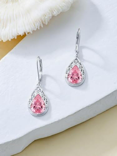 POIUY Gifts for Women Hypoallergenic Teardrop Filigree Birthstone Leverback Dangle Earrings 18K White Gold Fashion Jewelry Anniversary Wedding Birthday Gifts for Women Daughter Sister Girlfriend Wife - style: 10-October Birthstone Earrings