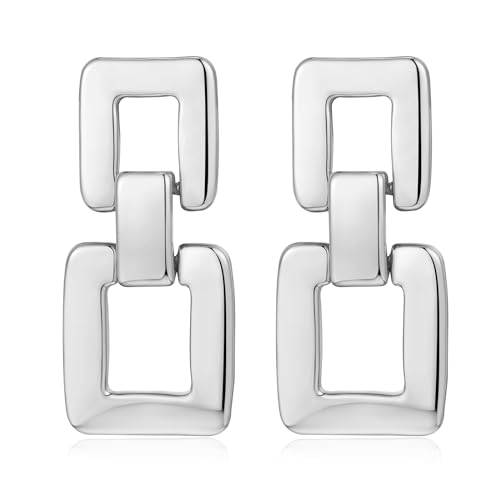 MUYAN Gold Silver Geometric Drop Dangle Earrings for Women Brushed Link Square Dangle Earrings Trendy Jewelry - color: B Silver