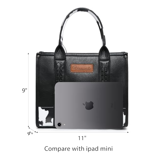 Denim Tote Bag for Women Top Handle Satchel Purse Boho Shoulder Handbags with Wristlet - color: Black