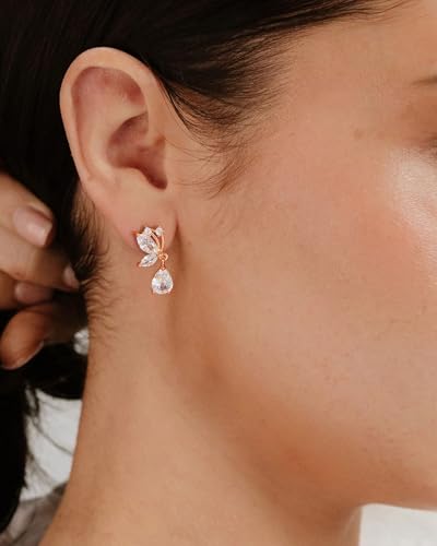 Cubic Zirconia Earrings - 14K Gold/Whte gold/Rose Gold Plated Cubic Zirconia CZ Diamond Wedding Earrings for Women Bridal Bridesmaid - color: rose gold Butterfly