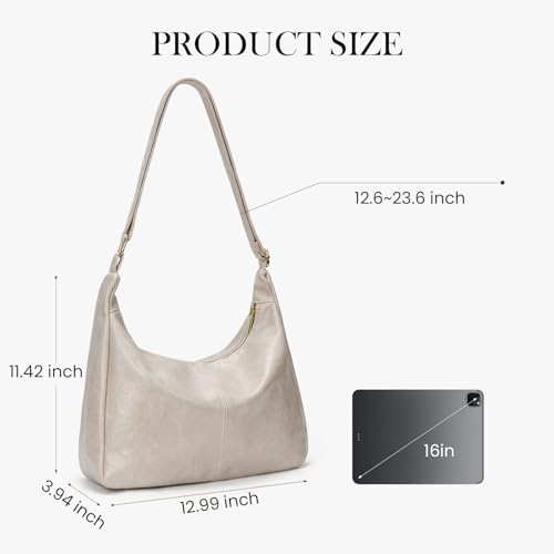 Brown Shoulder Bag for Women,Brown Leather Purse Slouchy Hobo Bags Everyday Purse Daily Commuting Bag with Zipper - color: White