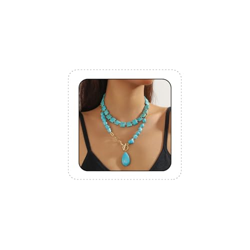 INENIMARTJ Gold Turquoise Necklace for Women Boho Turquoise Pendant Necklace Gold Chain Turquoises Necklaces Trendy Western Turquoises Jewelry for Womens - style: style F