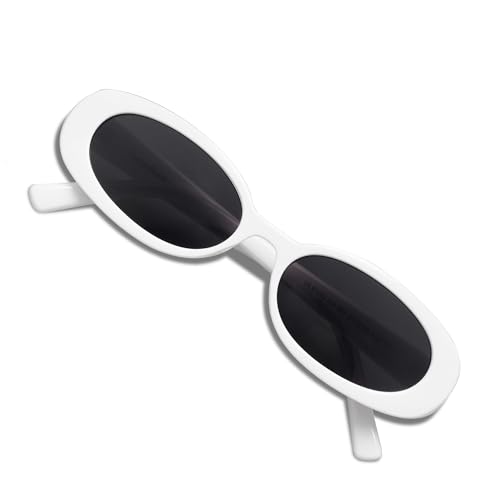 VANLINKER Polarized Retro Oval Sunglasses for Women and Men Small 90s Style VL9580 - color: C6 White Frame/Grey Lens