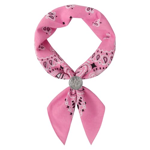 Western Bandana Scarf With Vintage Coin Buckle, Paisley Pattern Neck Scarf for Men Pocket Square Cowboy Scarves - color: Light Pink
