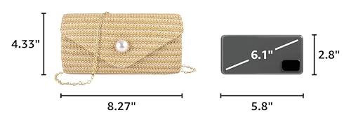 PACETAP Straw Clutch Purse for Women, Pearl Decoration Boho Crossbody Bags Handbags for Beach Travel Vacation Party Prom - color: Straw Primary Color